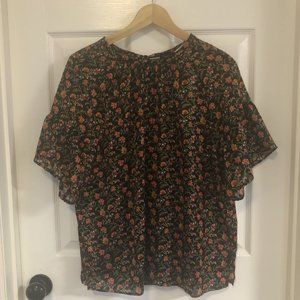 New w/ Tags! Black Floral top w Gold--LOFT M
